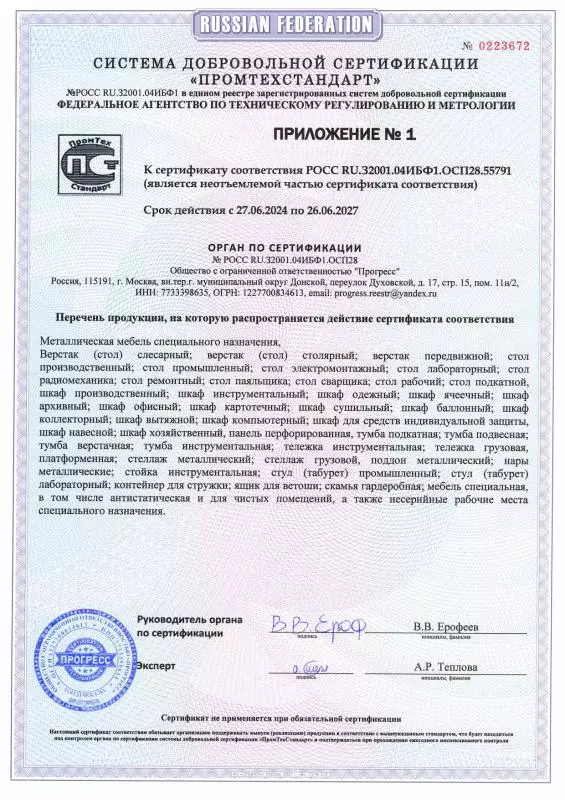 Сертификат соответствия ГОСТ Р: приложение