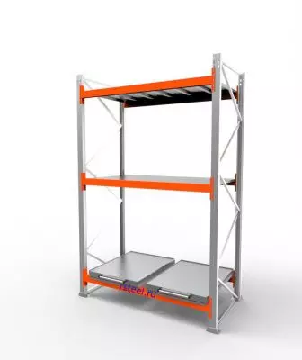Стеллаж с выкатными платформами СП 1800 /3 яр/ 2 вп / оцинк. внут. 0,7