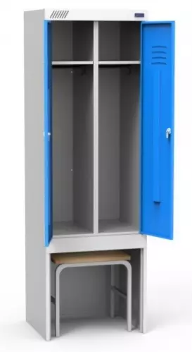 Шкаф для хранения спецодежды ШРЭК 22 530 с выдвижной скамьей