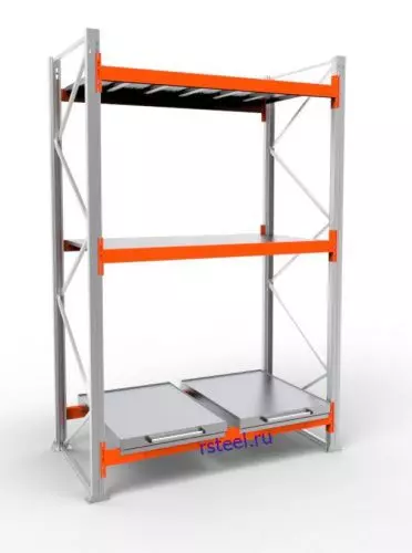 Стеллаж с выкатными платформами СП 1800 /3 яр/ 2 вп / оцинк. внут. 0,7