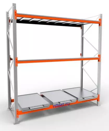 Стеллаж с выкатными платформами СП 2700 /3 яр/ 3 вп / оцинк. внут. 0,7