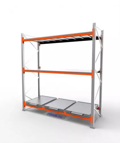 Стеллаж с выкатными платформами СП 2700 /3 яр/ 3 вп / оцинк. внут. 0,7