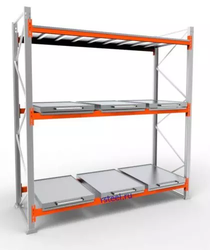 Стеллаж с выкатными платформами СП 2700 /3 яр/ 6 вп / оцинк. внут. 0,7
