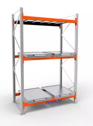 Стеллаж с выкатными платформами СП 1800 /3 яр/ 4 вп / оцинк. внут. 0,7