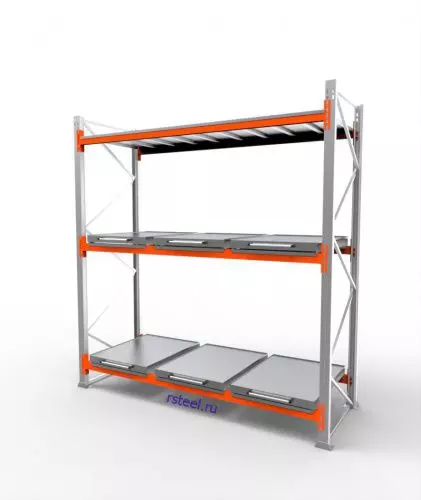 Стеллаж с выкатными платформами СП 2700 /3 яр/ 6 вп / оцинк. внут. 0,7